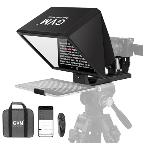 GVM 12" Teleprompter for iPad Tablet Phone DSLR Camera, Collapsible Teleprompter Kit with Installation Free Design, HD Refective Display, APP Remote Control, Carry Case, for Video Recording