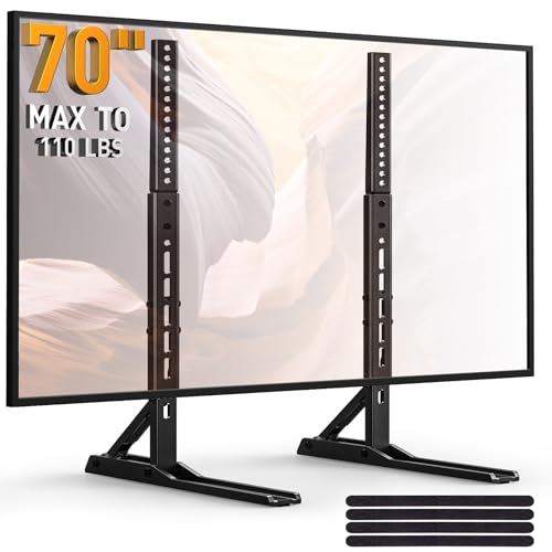 PERLESMITH Universal TV Stand Mount for 22-70 Inch TVs, Height Adjustable Table Top TV Stand, Great Load-Bearing Replacement TV Legs with Tempered Glass Holds up to 110lbs, Max VESA 800 x 600mm