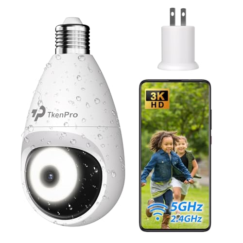 2K Light Bulb Security Cameras Wireless Outdoor, IP65 Waterproof Cameras for Home Security with 2.4G&5G Connection, Full-Color Night Vision and 360° Motion Detection, 3MP Light Bulb Camera Outdoor