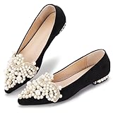 YJJQMYYCPA Flats for Women Bling Rhinestone Pointed Flat Shoes Comfort Slip on Low Heel Wedding Dress Shoes Ballet Flat Shoe Black 10