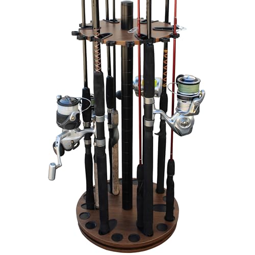 Rush Creek Creations Fishing Rod Holder for 24 Rods, Fishing Pole Holder for Garage Organization and Storage, for Fishing Reels, Fishing Gear, Fishing Accessories, Tackle Box (360° Rotating Rack)