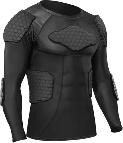 Ciseroye Mens Padded Compression Shirt Football Rib Protectors - Mens Long Sleeve Padded Football Shirt Protective Gear Chest Rib Protectors- L