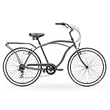 sixthreezero Around The Block Men's Beach Cruiser Bike, 7-Speed Hybrid Bicycle with Rear Rack, 26 Inch Wheels, Matte Grey