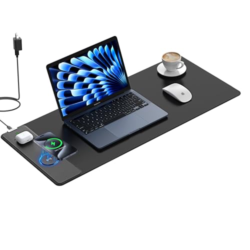 TopMade Mouse Pad with 15W Fast Wireless Charging, 31.5"x11.81" XL Large Gaming Mousepad, Waterproof Desk Pad, Classic Black Computer Desk Mat(Includes 20W PD Power Adapter & 6.56ft Woven Cable)