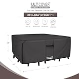 ULTCOVER 600D Tough Canvas Heavy Duty Rectangular Patio Table and Chair Cover - Waterproof Outdoor General Purpose Furniture Covers 88Lx62Wx28H inch, Black