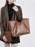 Minimalist Korean Style Genuine Leather Tote Bag for Women, Large Capacity Shoulder & Handbag