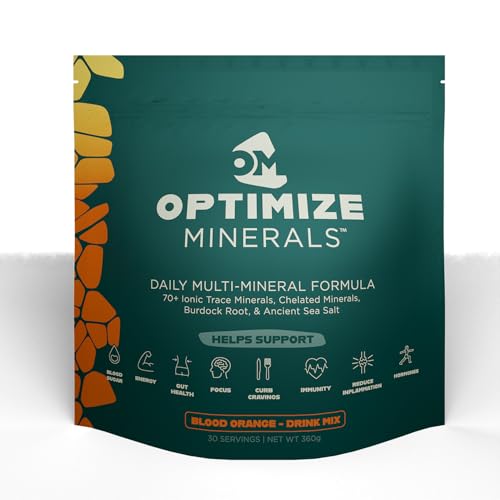 Optimize Minerals Multi Mineral Daily Formula – Magnesium, Electrolytes & Trace Mineral Supplement Powder - Gluten Free Vitamins Drink for Optimal Wellness - Blood Orange, 30 Servings