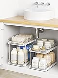 Delamu 2 Sets of 2-Tier Multi-Purpose Bathroom Under Sink Organizers and Storage, Stackable Kitchen Pantry Organization, Pull Out Medicine Cabinet Organizer with 8 Movable Dividers