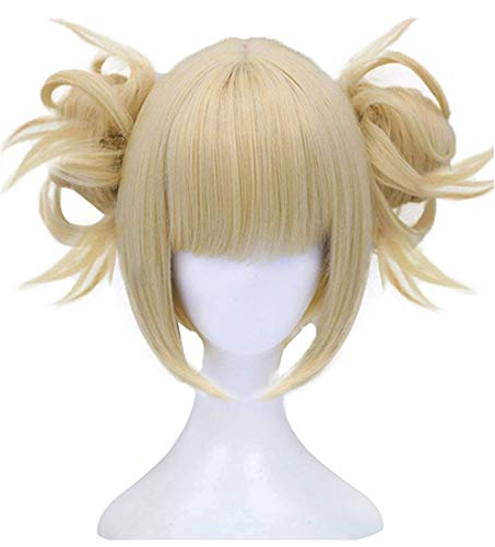 ANOGOL Hair Cap+613 Blonde Wigs Anime Cosplay Wigs Short Wavy Synthetic Hair With Bangs Fringe Hairstyles For Lolita Party Blonde Costume Wig For Halloween Party Cosplay Wigs