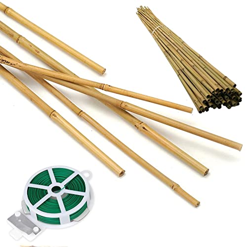 50 Pack 8ft Bamboo Plant Stakes for Wood Garden Sticks，Wooden Plant Supports，Bamboos，Bamboo Trellis，Crafts, More Size Choices 8"/12"/16"//2'/3'/4'/5'/6'/8'