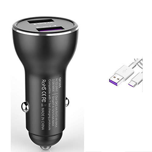 for Huawei Supercharge Car Charger, 9V/2A Car Charger Adapter Quick Fast Charger with USB Type C Super Charging Cable Car Charger for Huawei P40 P30 P20 Pro,Mate 30 20 10 9 (Black)