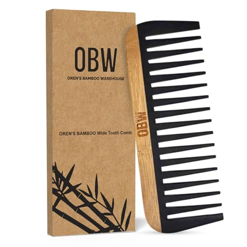 OBW Bamboo Wide Tooth Comb – Detangler for Curly, Thick & Natural Hair – Durable Bakelite-Infused Comb for Men & Women – Anti-Frizz Hair Tool by ORW