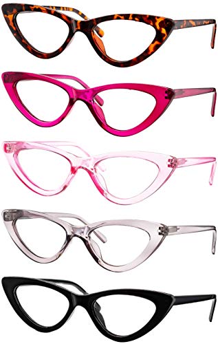 Yogo Vision Reading Glasses Readers for Women Cateye Eyeglasses and Light Spring Hinge Frame Set of 5: Black, Grey, Pink. Hot Pink, Brown Havana 2