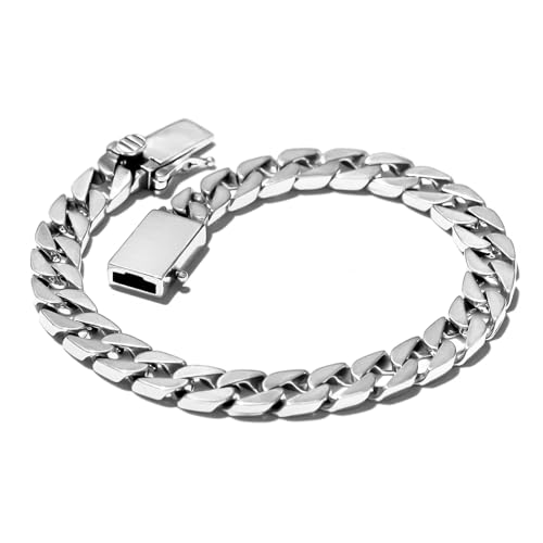MaicuQ Solid 925 Sterling Silver Chain Bracelet For Men Women, 8mm wide Heavy Silver Cuban Link Bracelet For Mens, 7.5-9in Premium Quality Fine Mens Bracelets, Come With Gift Box (Silver 8in)