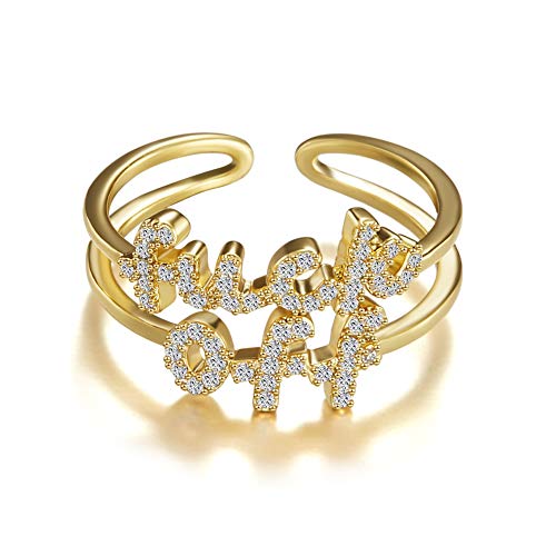 MOROTOLE Women Statement Letters Personalized Ring 18K Gold Plated Open Rings Hypoallergenic Cubic Zirconia Adjustable Rings for Womens