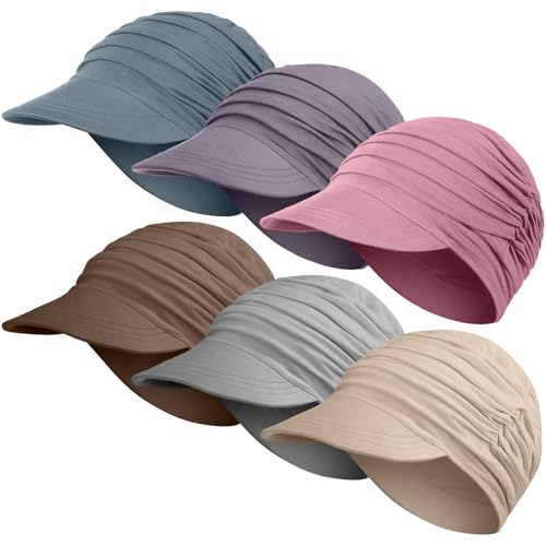 Jamntower 6 Pcs Chemo Cancer Hat for Women Breathable Bamboo Newsboy Baseball Cap Soft Headwear for Cancer Patient Hair Loss (Pink, Purple, Blue, Gray, Beige, Khaki)