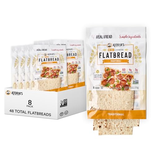 Atoria's Family Bakery Mini Traditional Lavash Flatbread 8 Pack | 48 Individual Mini Lavash Wraps | Fresh Baked, All Natural, GMO Free, and No Artificial Preservatives or Flavors