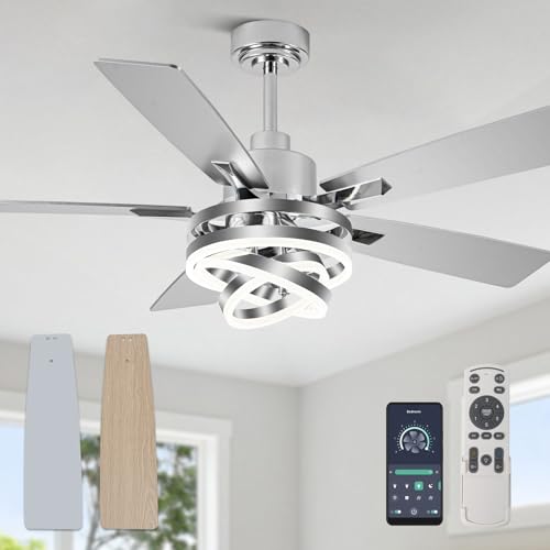 Curve Curio 52" Ceilling Fan with Light Chandelier Fan Modern DC Motor Dimmable Led Fandelier Ceiling Fan with Light for Bedroom, Living Room