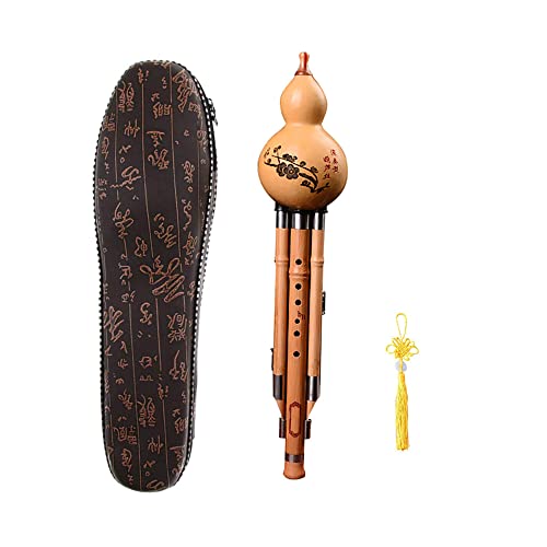 Hulusi Bamboo Flute Professional Cucurbit Flute with Carrying Box Traditional Chinese Instrument Gourd Flute for Musical Lovers Stage Performance (D-KEY)