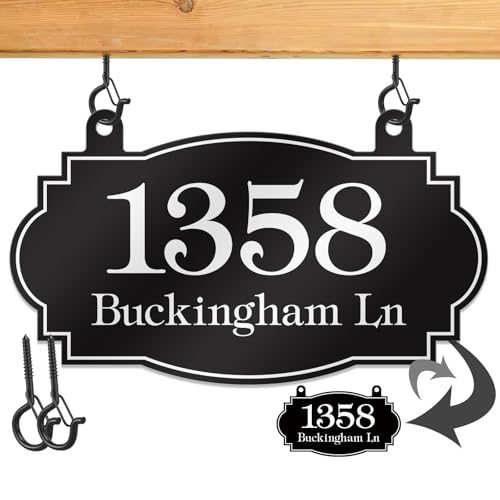Hanging Address Sign, Custom House Number Sign, Mailbox Numbers for Outside, Metal Address Plaques, Single or Double Sided, Super Reflective, Display Your Address and Street Name (S01)