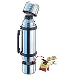 Isosteel VA-9562DQ 1.0 L Duo Vacuum-Insulated Flask with Quickstop Single-Hand Pouring System and 2 Screw-Off Drinking Cups, 18/8 Stainless Steel