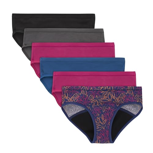 Hanes Girls' Big Underwear, Comfort, Period. Panties, Moderate Protection, 6-Pack, Hipster-Multi-6 Pack