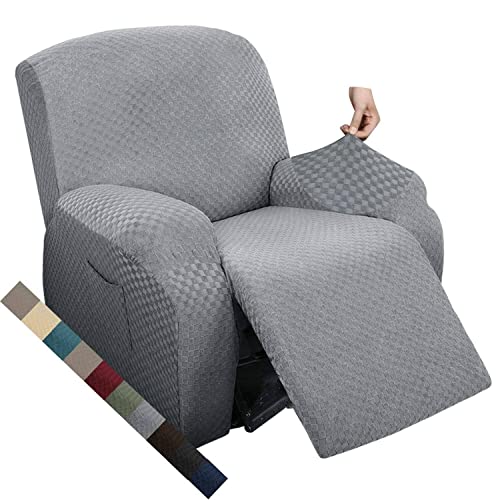 MAXIJIN Oversized Recliner Covers That Stay in Place 4 Pieces Stretch Large Recliner Chair Covers Jacquard Dogs Cats Proof Reclining Slipcovers with Elastic Bottom (XL Recliner, Light Gray)