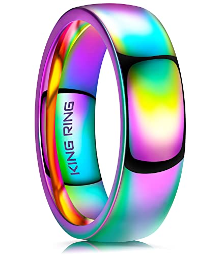 King Ring 6mm Multicolor Ring – Spectacular Super Polished Stainless Steel Rainbow Ring For Men & Women K33 – Multi 8
