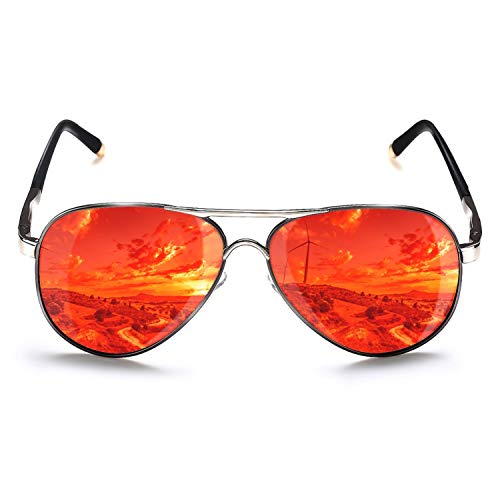ROCKNIGHT Red Mirrored Aviator Polarized Sunglasses for Men Women, UV400 Protection, Outdoor, Driving, Fishing, Retro-Modern Style