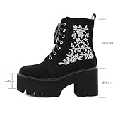 rui yue Womens Platform Boots Round Toe Chunky Ankle Boots Punk Boots Lace Up&Zipper Combat Boots