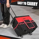 DNA MOTORING 18in Canvas Rolling Tool Bag, Telescoping Handle 600D Large Roller Tool Bag, Tool Bag Organizer for Electrician, Carpentry, HVAC, TOOLS-00640