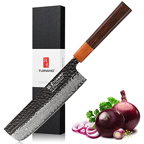 TURWHO 7-inch Japanese Nariki Knife Hand Forged 67 Layer Damascus Steel Kitchen Chef Knives