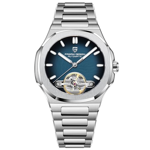 RollsTimi Pagani Design Men's Watch, PD-YS025, Men's Automatic, Skeleton Tourbillon, Business Mechanical Movement, Sporty Sapphire Lens, Stainless Steel Bracelet, 42 mm Case (PD-Dark Blue)