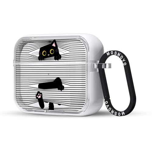 MOSNOVO Case for Airpods Pro & Airpods Pro 2, Protective Clear Case with Shockproof Dual Layer Hard Luxe Metal Ring Designed for Airpods Pro 2 Generation - Hidden Black Cat