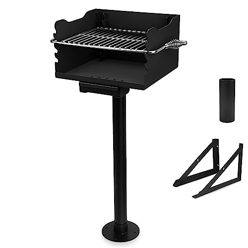 Stanbroil Charcoal Barbecue Grill for Outdoor, Heavy Duty Steel Park BBQ Grill with Stainless Steel Cooking Grate and Above/In Ground Post for Camping and Backyard