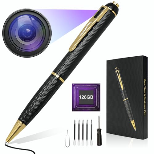 QETATIY 128G Hidden Camera, 1080P Camera Pen, Body Cameras, Mini Nanny Cam with 300 Minutes Video Loop Recording, Secret Camera-One Button Wireless Security Camera for Home
