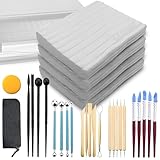 ReArt Oven Bake Polymer Clay White, Non Toxic 4.4Lbs with Pottery Tools & Paint Brushes Great for Modeling, Sculpting, Holiday, DIY Jewelry Making Projects. Great for All Skill Levels (White & Tools)