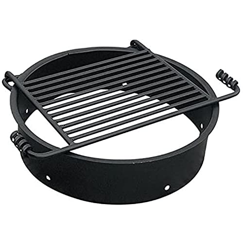 Pilot Rock 24 Inch Heavy Duty Steel Ground Fire Pit Ring Insert Liner and Metal Cooking Grate for Grilling, Camping, and Backyard Bonfires, Black