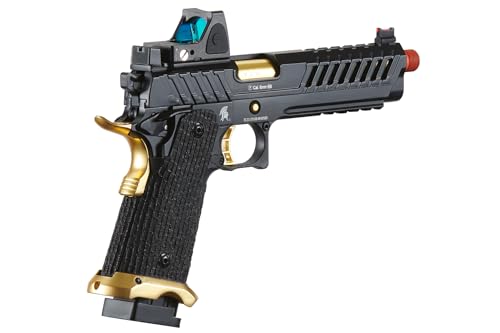 Lancer Tactical Knightshade Hi-Capa Gas Blowback Airsoft Pistol with Red Dot Reflex Sight (Black/Gold)