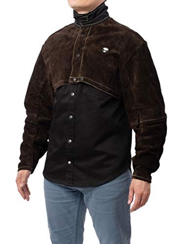 Waylander Split Leather Welding Cape with Sleeves; Open Back Welding Jacket Comfort; Adjustable Cuffs for Secure Fit and Flexible Stand Up Collar (XX-LARGE, xx_l)