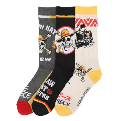 Bioworld One Piece Live Action Straw Hat Pirates Adult 3-Pair Casual Crew Socks