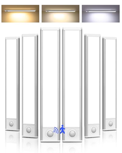 Under Cabinet Lighting Wireless, LED Motion Sensor Light Indoor, Rechargeable Motion Activated Under Cabinet Lights Battery Operated, Dimmable & 3 Color Temps, Under Counter Lights for Kitchen(6Pack)