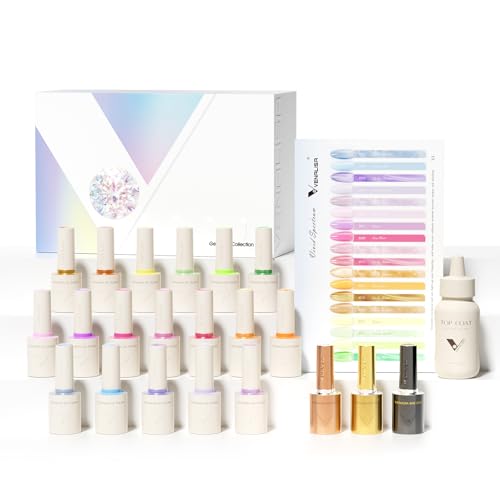 VENALISA V1 22 Pcs 10 ML Cat eye Gel Nail Polish Set with Color Card, Glitter Blue Green Purple Gel Polish Kit Nail Art Starter Manicure Salon DIY at Home