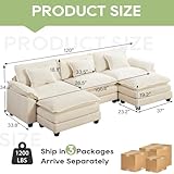 Oprisen Modular Sectional Sofa, Comfy Cloud Couch Sectional Sofa with Ottoman, Chenille Sofa Sleeper Deep Seat Sofa with Throw Pillows for Living Room (Beige White, 120"- U Shape)