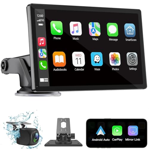 Wireless Carplay Screen for Car 7" HD Portable Car Stereo Touchscreen with Apple CarPlay and Android Auto with Mirror Link/Backup Camera/Bluetooth/GPS Navigation/AUX for All Vehicles