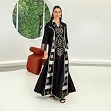 Plus Size Abaya Dress for Women Dubai Fancy Long Sleeve Kaftan Dresses Moroccan Traditional Ethnic Shirts Dress Robe Wedding Party Attire Jalabiya Mubarak Eid Ramadan Outfits Black M