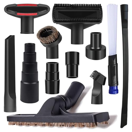 12Pcs Universal Vacuum Attachment Professional Shop Vac Accessories Wet Dry Vacuum Hose Adapter with Hair Brush Extension Wand Flexible Crevice Tool fit 2 1/2" to 1 1/4" and 1 7/8" to 1" Vacuum Hose