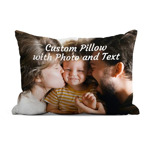 FrameStory Custom Personalized Pillow with Photos and Text, Fully Customizable with Your Pictures and Message, Home Decor Pillow with Case, Cover; 12" x 16", 1-Sided Printing, Printed in The USA