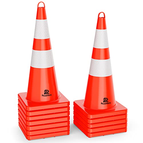 RoadHero 12 Cones Traffic Cones 28 Inch, Orange Safety Cones with Reflective Collar, Cones for Parking Lot, Sport and Driving Training, Road Safety, Construction Events