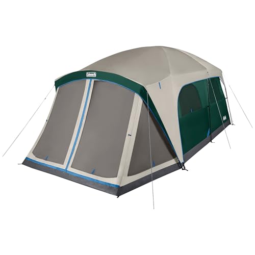 Coleman Skylodge 12-Person Camping Tent with Rainfly & Screened Porch, XL Weatherproof Family Tent Fits 4 Queen-Sized Airbeds, Color-Coded Poles & Sleeves